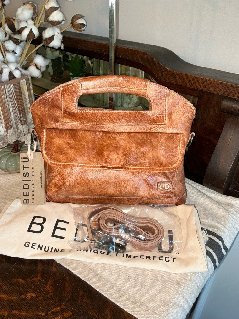 NWT Bed Stu Leather Greenway Handbag Crossbody Bag Tan Rustic MSRP $265